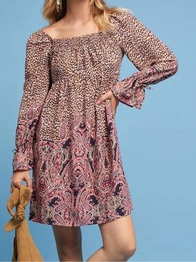 Anthropologie, Maeve Milou dress in coral and navy. Size medium